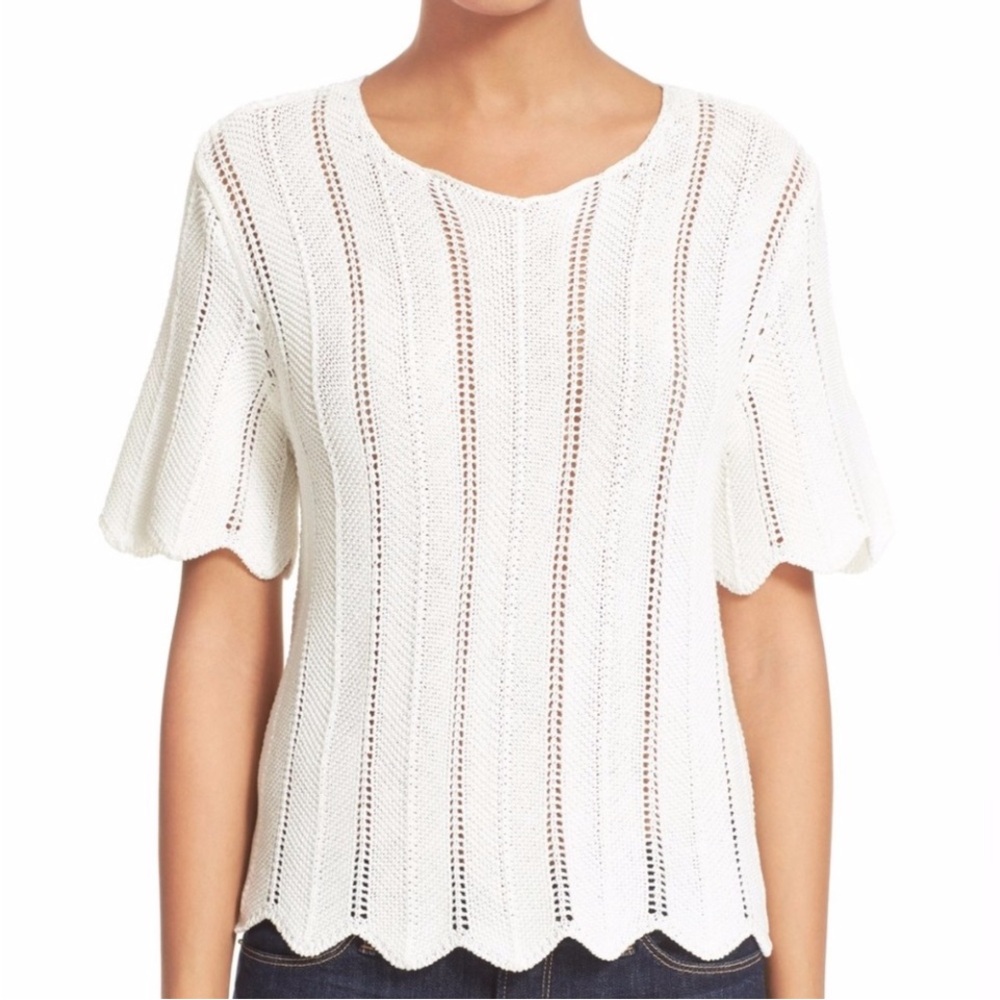 Frame Denim Le Crochet Mako Boxy Knit Ivory Sweater Size: S